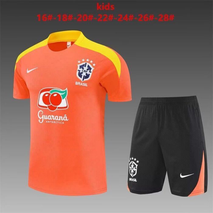 Youth Uniform Kids Kit 2025-2026 Brazil Orange Soccer Training Jersey Shorts  Child Football Set