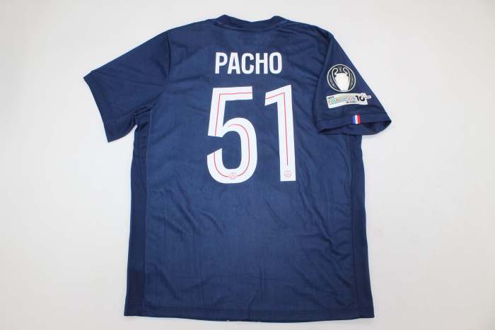 with Front Lettering+UEFA Super Cup Patch Fan Version 2025-2026 PSG PACHO 51 Home Soccer Jersey Paris Football Maillot