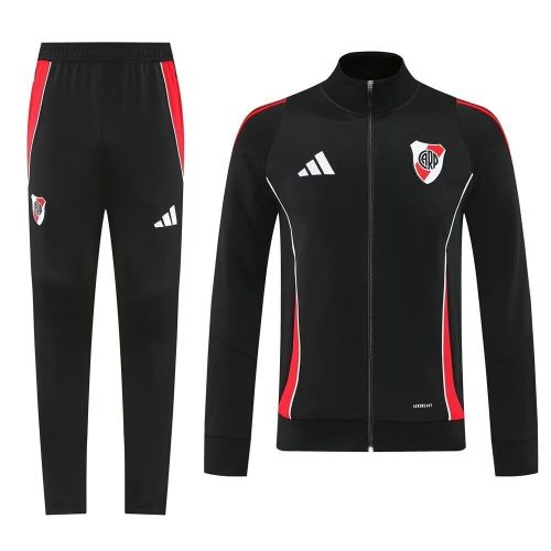 Adult 2025-2026 River Plate Black/Red Soccer Jacket and Long Pants Football Tracksuit