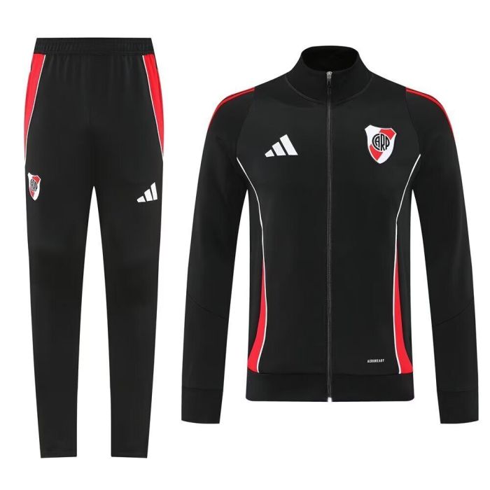 Adult 2025-2026 River Plate Black/Red Soccer Jacket and Long Pants Football Tracksuit
