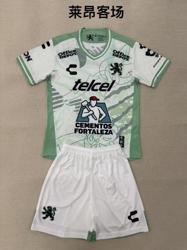 Youth Uniform Kids Kit 2025-2026 Leon Away White Soccer Jersey Shorts Child Football Set