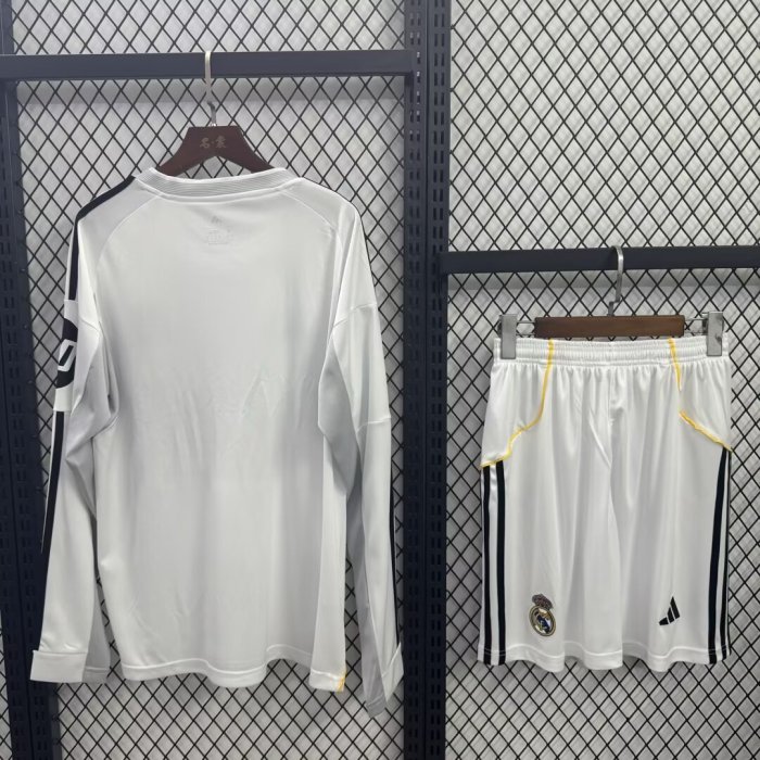 Long Sleeve Adult Uniform 2025-2026 Real Madrid Home Soccer Jersey Shorts Men's Football Kit