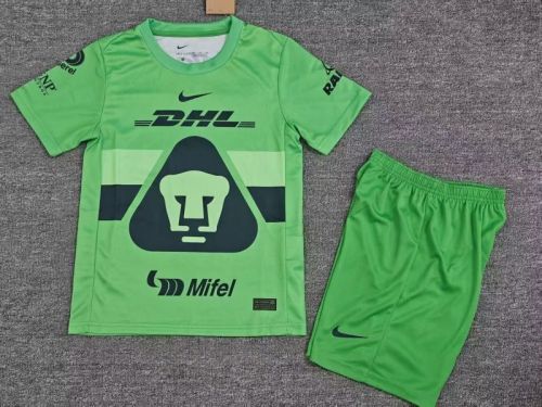 Youth Uniform Kids Kit 2025-2026 Pumas Green Goalkeeper Soccer Jersey Shorts Child Football Set