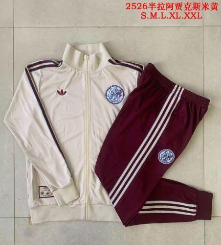 Adult 2025-2026 Ajax Light Yellow Soccer Jacket and Long Pants Football Tracksuit