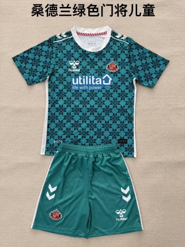 Youth Uniform Kids Kit 2025-2026 Sunderland Green Goalkeeper Soccer Jersey Shorts Child Football Set