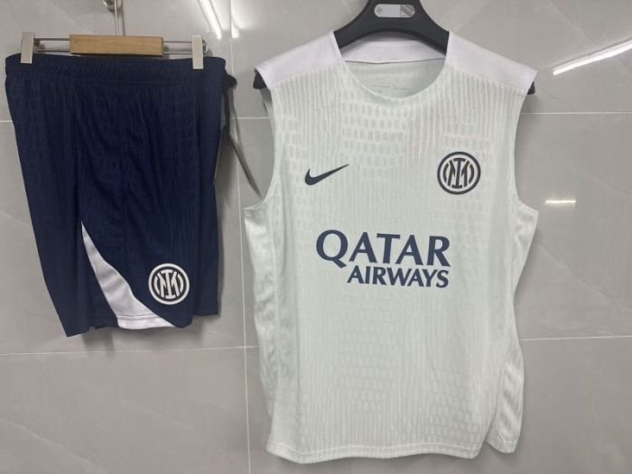 Player Version Adult Uniform 2025-2026 Inter Milan Light Grey Soccer Training Vest and Shorts Football Set
