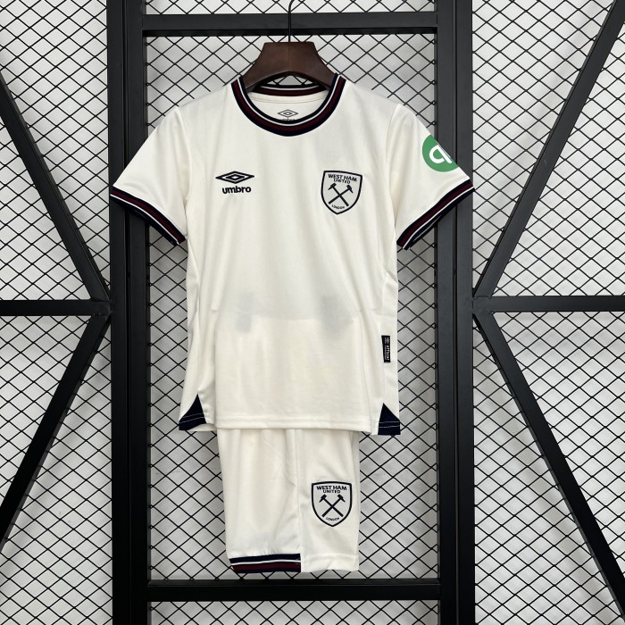 Youth Uniform Kids Kit West Ham United 2025-2026 Away White Soccer Jersey Shorts Child Football Set