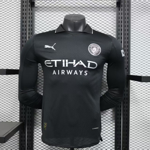 Long Sleeve Player Version Manchester City 2025-2026 Away Black Soccer Jersey Man City Football Shirt