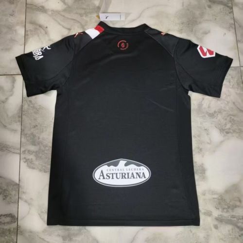 with LALIGA Patch Fans Version 2025-2026 Sporting Gijon Away Black Soccer Jersey Football Shirt