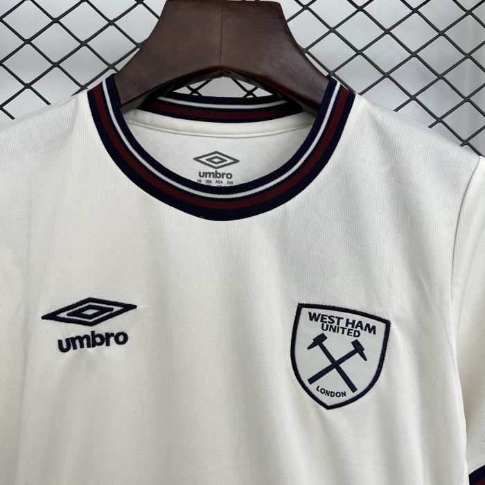 Youth Uniform Kids Kit West Ham United 2025-2026 Away White Soccer Jersey Shorts Child Football Set