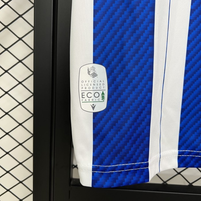 with LALIGA Patch Fan Version 2025-2026 Real Sociedad Home Soccer Jersey Football Shirt