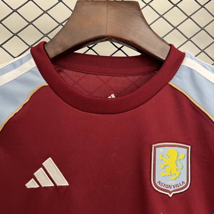 with Sponor Logo Youth Uniform Kids Kit 2025-2026 Aston Villa Home Soccer Jersey Shorts Child Football Set