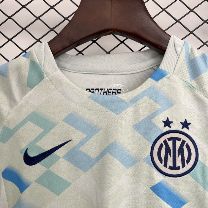 Youth Uniform Kids Kit 2025-2026 Inter Milan Away White Soccer Jersey Shorts Child Football Set