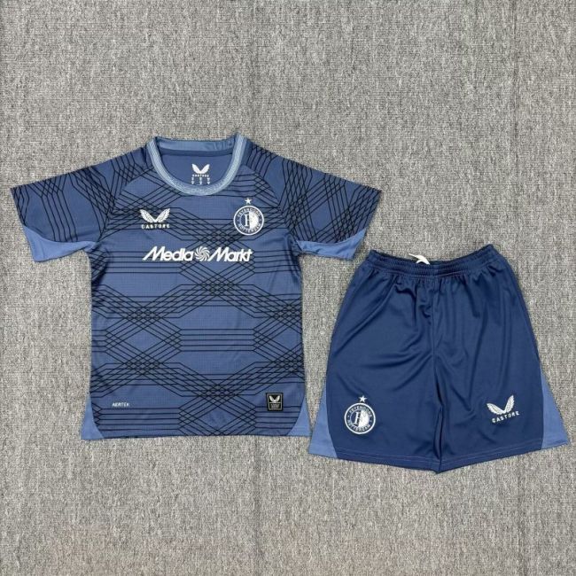 Youth Uniform Kids Kit 2025-2026 Feyenoord Rotterdam Away Soccer Jersey Shorts Child Football Set