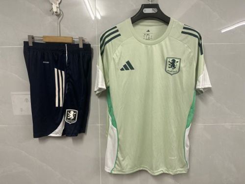 Adult Uniform 2025-2026 Aston Villa Light Green Soccer Training Jersey and Shorts Football Kits