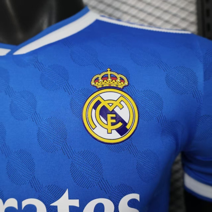 with HP Logo Player Version 2025-2026 Real Madrid Third Away Blue Soccer Jersey Real Football Shirt