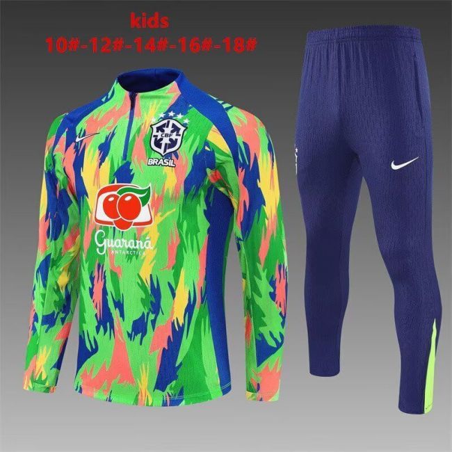 Youth 2025-2026 Brazil Green Soccer Training Sweater and Pants Napoles Football Kit
