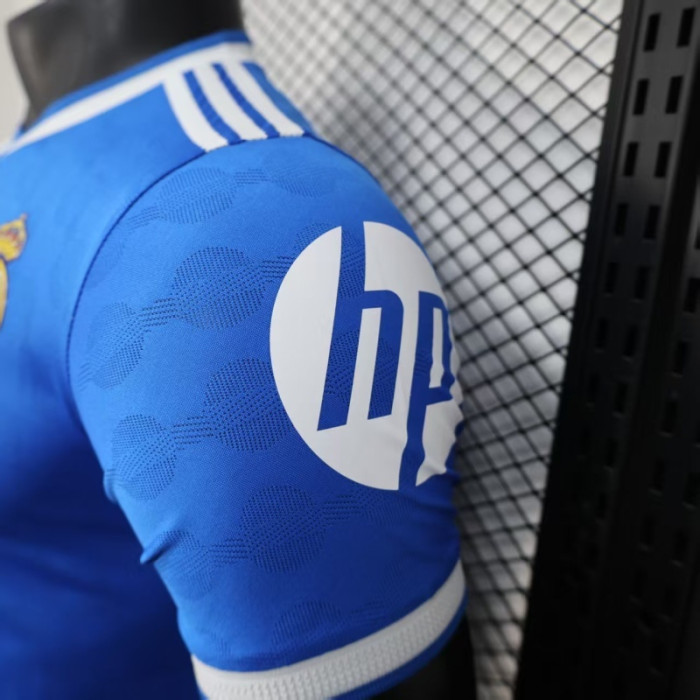 with HP Logo Player Version 2025-2026 Real Madrid Third Away Blue Soccer Jersey Real Football Shirt