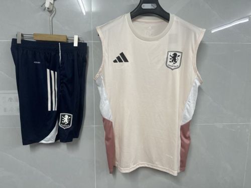 Adult Uniform 2025-2026 Aston Villa Light Pink Soccer Training Vest and Shorts Football Set
