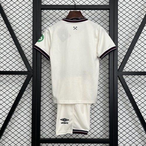 Youth Uniform Kids Kit West Ham United 2025-2026 Away White Soccer Jersey Shorts Child Football Set