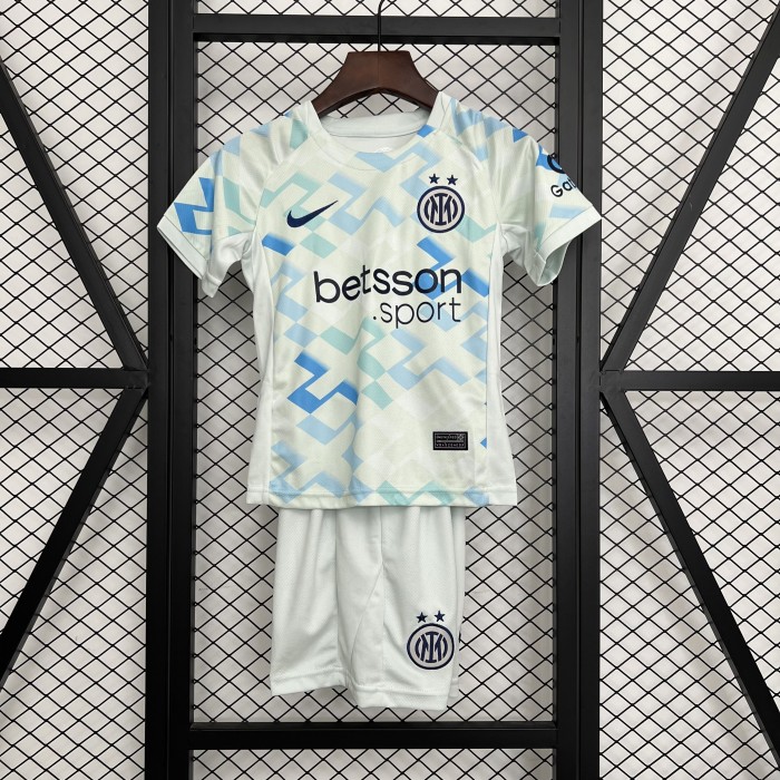 Youth Uniform Kids Kit 2025-2026 Inter Milan Away White Soccer Jersey Shorts Child Football Set