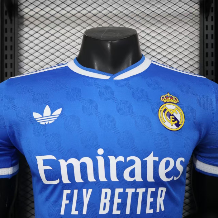 with HP Logo Player Version 2025-2026 Real Madrid Third Away Blue Soccer Jersey Real Football Shirt