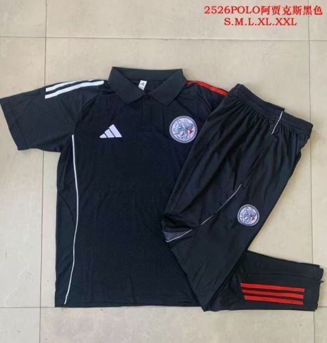 2025-2026 Ajax Black Soccer Polo and Pants Football Kit