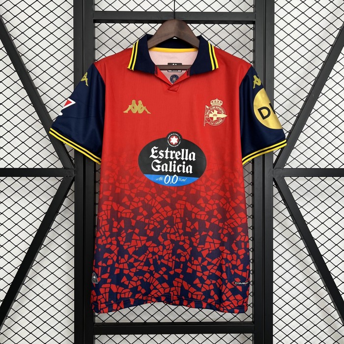 with LALIGA Patch Fan Version 2025-2026 Deportivo La Coruna Away Red Soccer Jersey Camisetas de Futbol