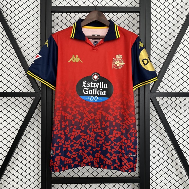 with LALIGA Patch Fan Version 2025-2026 Deportivo La Coruna Away Red Soccer Jersey Camisetas de Futbol
