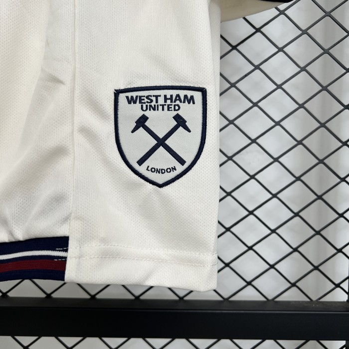 Youth Uniform Kids Kit West Ham United 2025-2026 Away White Soccer Jersey Shorts Child Football Set