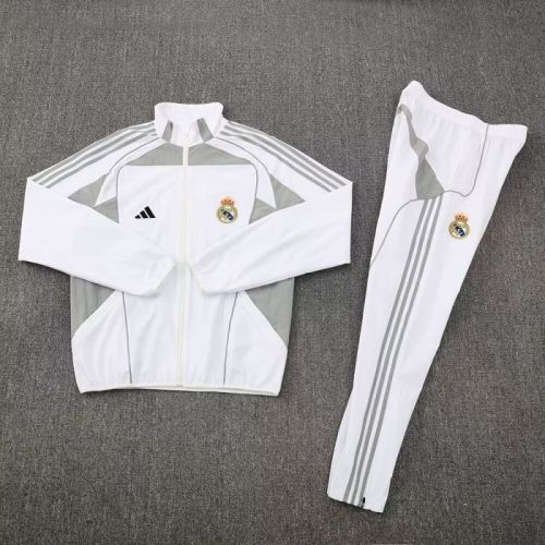 2025-2026 Real Madrid White Soccer Windbreaker Jacket Pants Football Tracksuits
