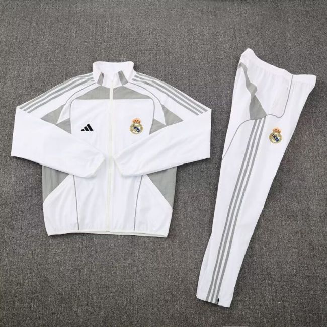 2025-2026 Real Madrid White Soccer Windbreaker Jacket Pants Football Tracksuits