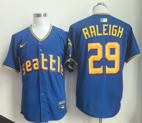 City Edition Seattle Mariners 29 RALEIGH Blue Cool Base Jersey MLB Shirt