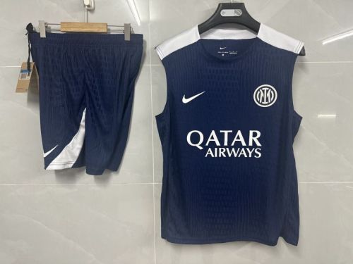 Player Version Adult Uniform 2025-2026 PSG Dark Blue Soccer Training Vest and Shorts Football Set