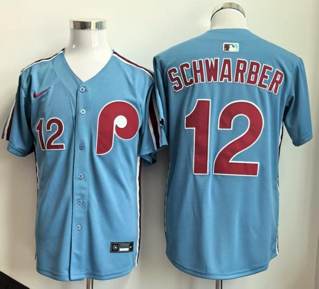 Philadelphia Phillies SCHWARDER 12 Blue Cool Base Jersey MLB Shirt