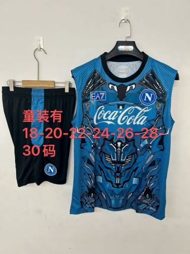 Youth Uniform 2025-2026 Napoli Blue Soccer Training Vest and Shorts Football Set