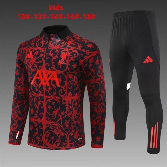Youth 2025-2026 Liverpool Black/Red Soccer Training Sweater and Pants Napoles Football Kit