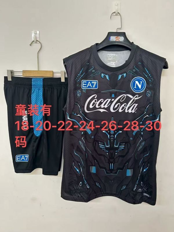 Youth Uniform 2025-2026 Napoli Black Soccer Training Vest and Shorts Football Set