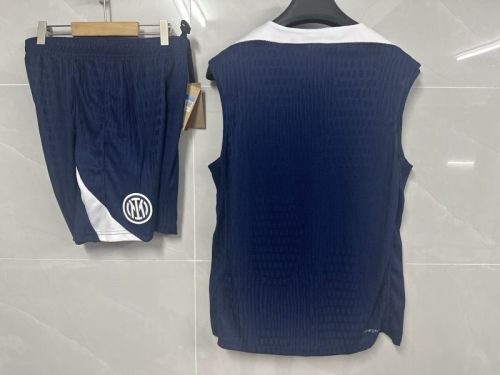 Player Version Adult Uniform 2025-2026 PSG Dark Blue Soccer Training Vest and Shorts Football Set