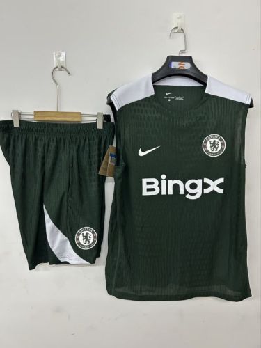 Player Version Adult Uniform 2025-2026 Chelsea Dark Green Soccer Training Vest and Shorts Football Set