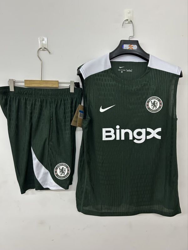 Player Version Adult Uniform 2025-2026 Chelsea Dark Green Soccer Training Vest and Shorts Football Set