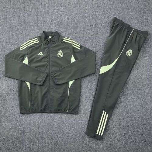2025-2026 Real Madrid Dark Green Soccer Windbreaker Jacket Pants Football Tracksuits