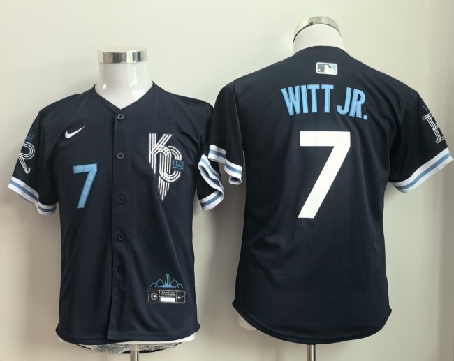 Youth Kansas City Royals WITT JR. 7 Black Jersey Child MLB Shirt