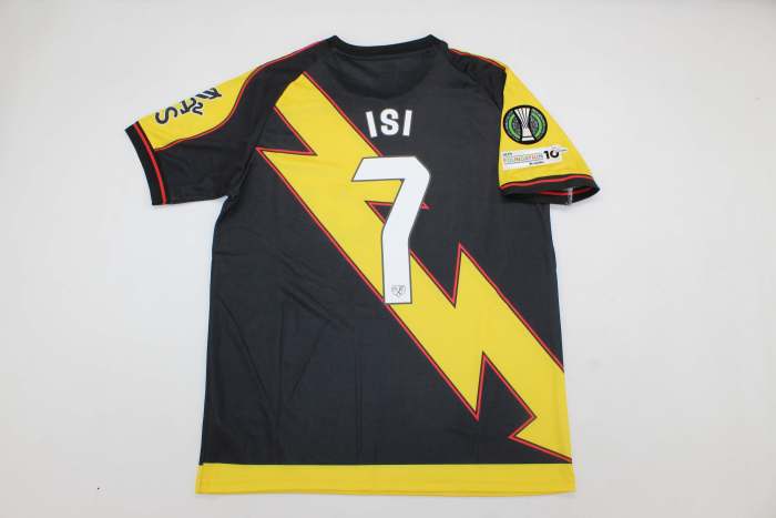 with Europa League Patch Fans Version 2025-2026 Rayo Vallecano ISI 7 Third Away Black Soccer Jersey Football Shirt