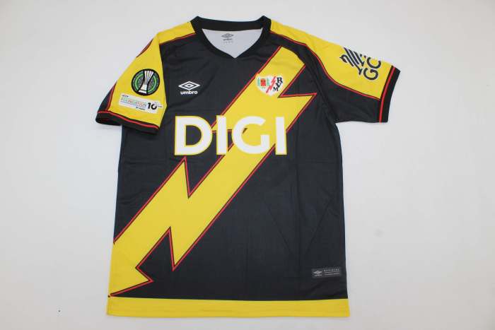 with Europa League Patch Fans Version 2025-2026 Rayo Vallecano Third Away Black Soccer Jersey Football Shirt