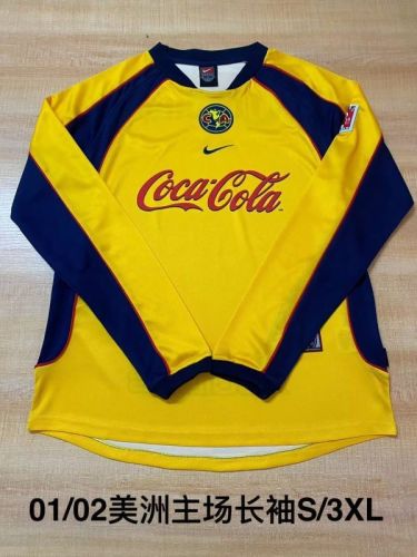 Long Sleeve Retro Jersey 2001-2002 Club America Aguilas Home Soccer Jersey Vintage Football Shirt