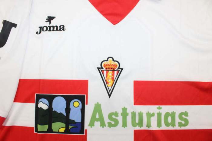 with LFP Patch Retro Jersey 1996-1997 Sporting Gijon Away White Soccer Jersey Vintage Football Shirt