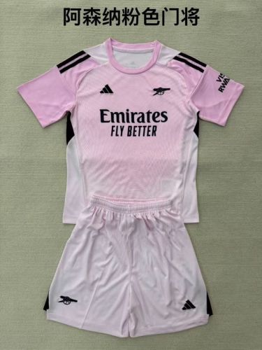 Youth Uniform Kids Kit 2025-2026 Arsenal Pink Goalkeeper Soccer Jersey Shorts Child Football Set