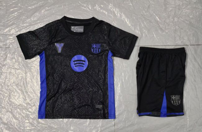 Youth Uniform Kids Kit 2025-2026 Barcelona Black Manba Version Soccer Jersey Shorts Child Football Set
