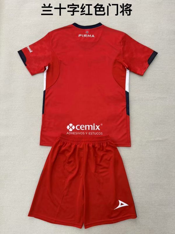 Youth Uniform Kids Kit 2025-2026 Cruz Azul Red Goalkeeper Soccer Jersey Shorts Child Football Set